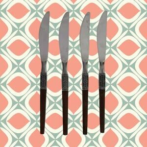 Ekco Eterna La Joya VTG Set 4 Butter Knives Stainless Steel Faux Wood Flatware